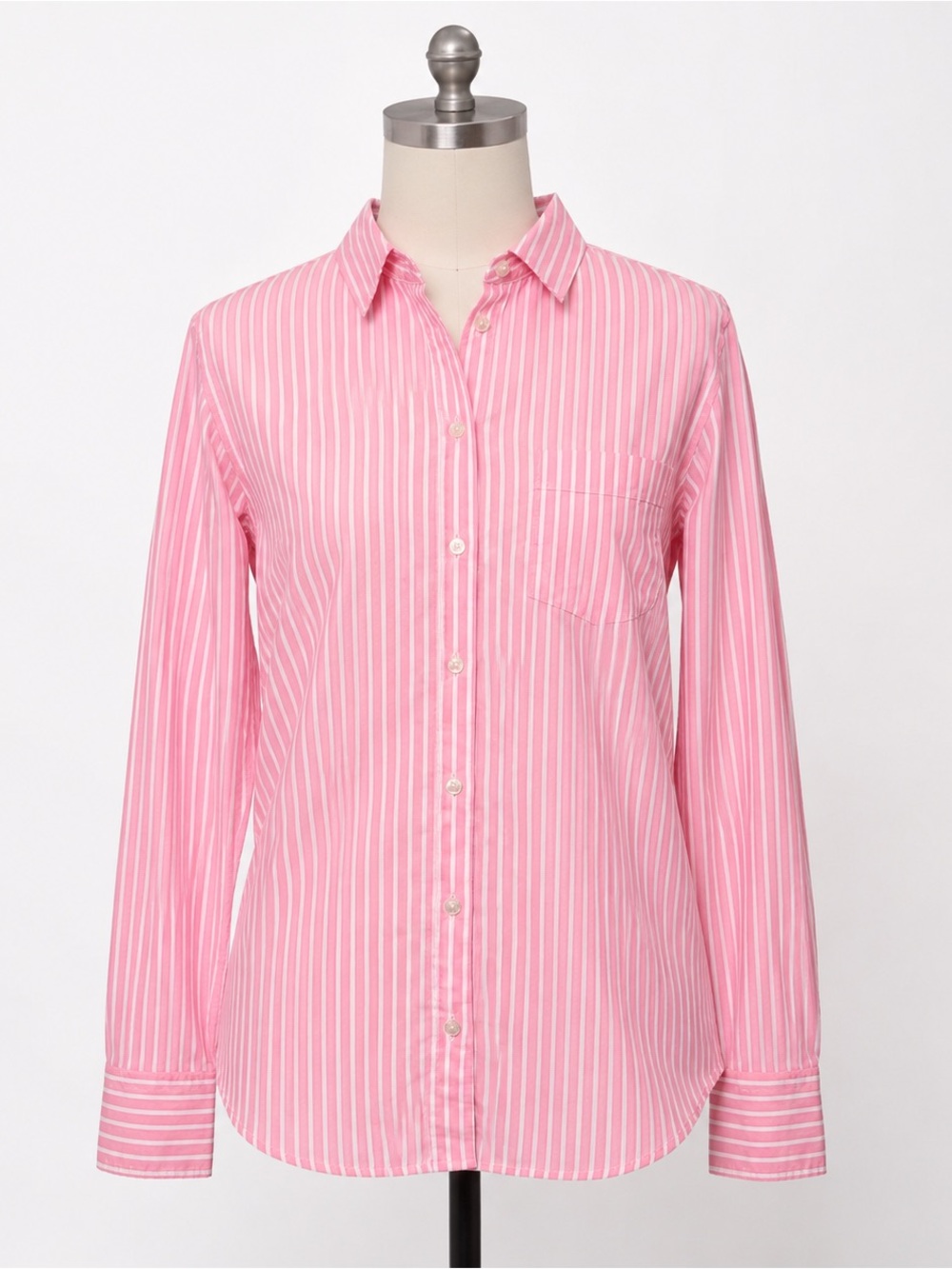 J Crew Factory women’s Lightweight cotton-blend shirt pink white stripe Sz L NWT
